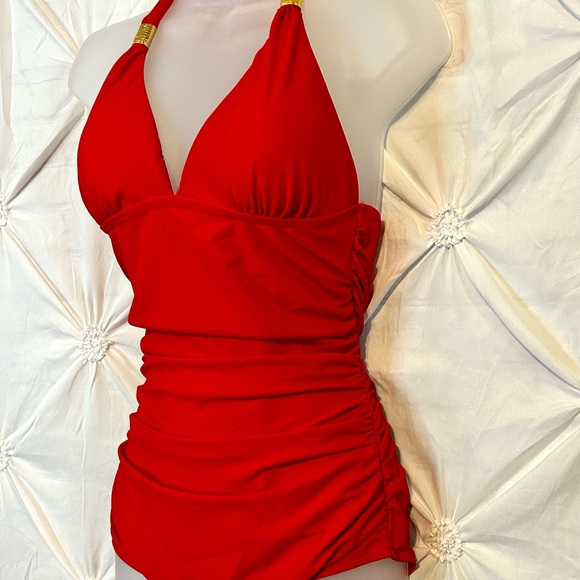 NWT Womens Red One Piece Halter Style Swimsuit- Medium - Picture 4 of 8